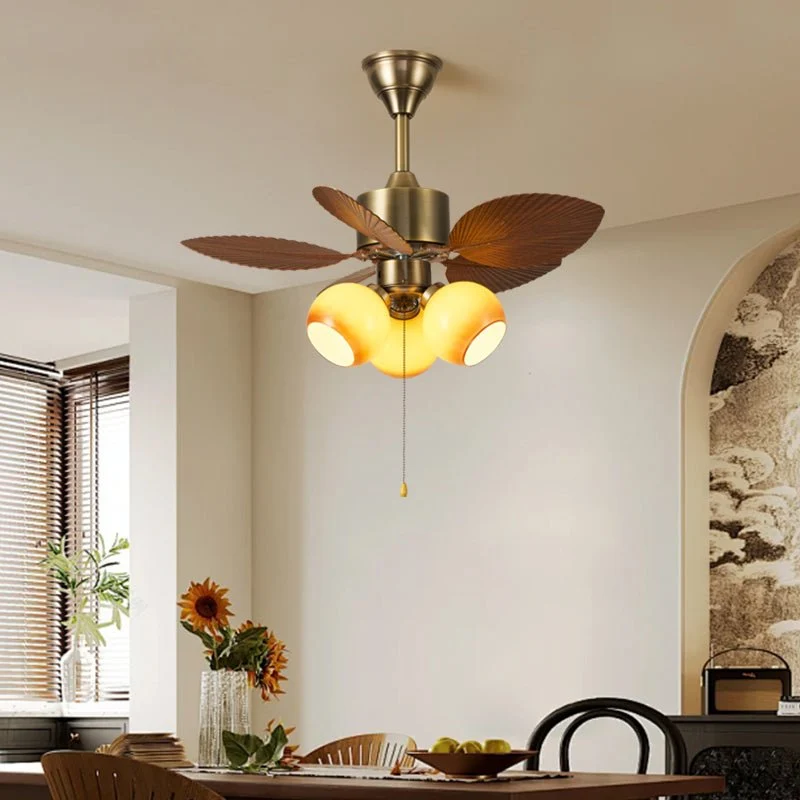 Plafondventilator met Bladmotief en Verlichting – Verstelbare Vintage Stijl | Sansoti