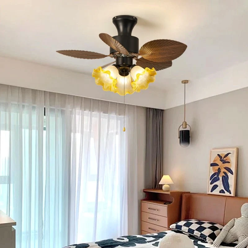 Plafondventilator met Bladmotief en Verlichting – Verstelbare Vintage Stijl | Sansoti