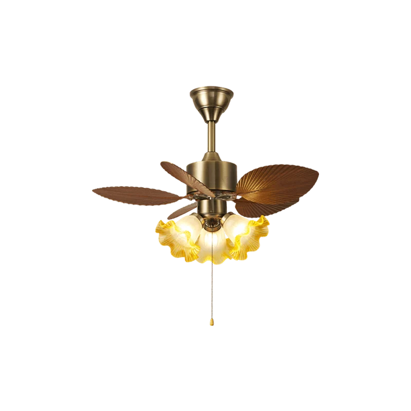 Plafondventilator met Bladmotief en Verlichting – Verstelbare Vintage Stijl | Sansoti