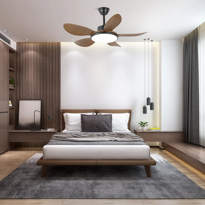 Plafondventilator met LED-verlichting en afstandsbediening | Scandinavisch design met houtnerf afwerking | Sansoti