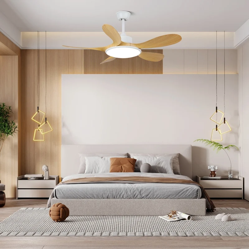 Plafondventilator met LED-verlichting en afstandsbediening | Scandinavisch design met houtnerf afwerking | Sansoti