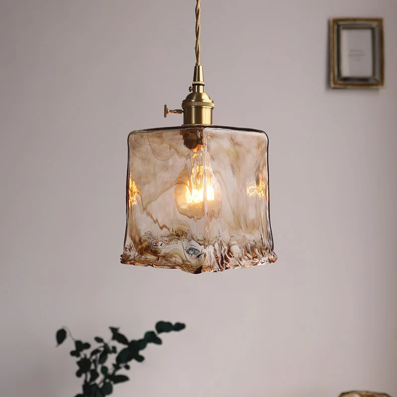 Vintage Hanglamp Messing & Amber Glas – Retro Verlichting Eetkamer Keukeneiland Bar Restaurant – E26/E27 Max 40W | Sansoti