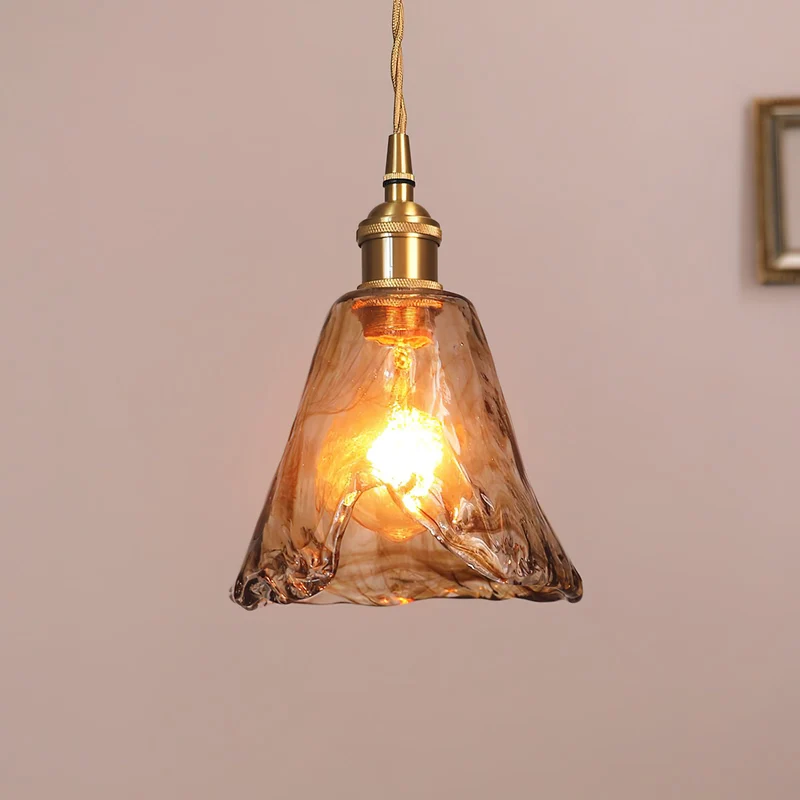 Vintage Hanglamp Messing & Amber Glas – Retro Verlichting Eetkamer Keukeneiland Bar Restaurant – E26/E27 Max 40W | Sansoti
