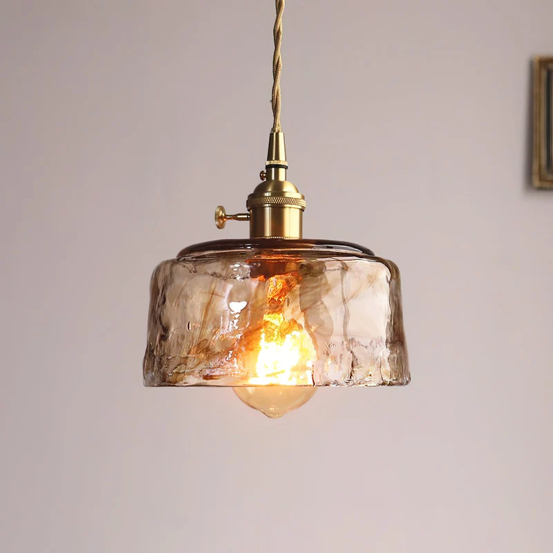 Vintage Hanglamp Messing & Amber Glas – Retro Verlichting Eetkamer Keukeneiland Bar Restaurant – E26/E27 Max 40W | Sansoti