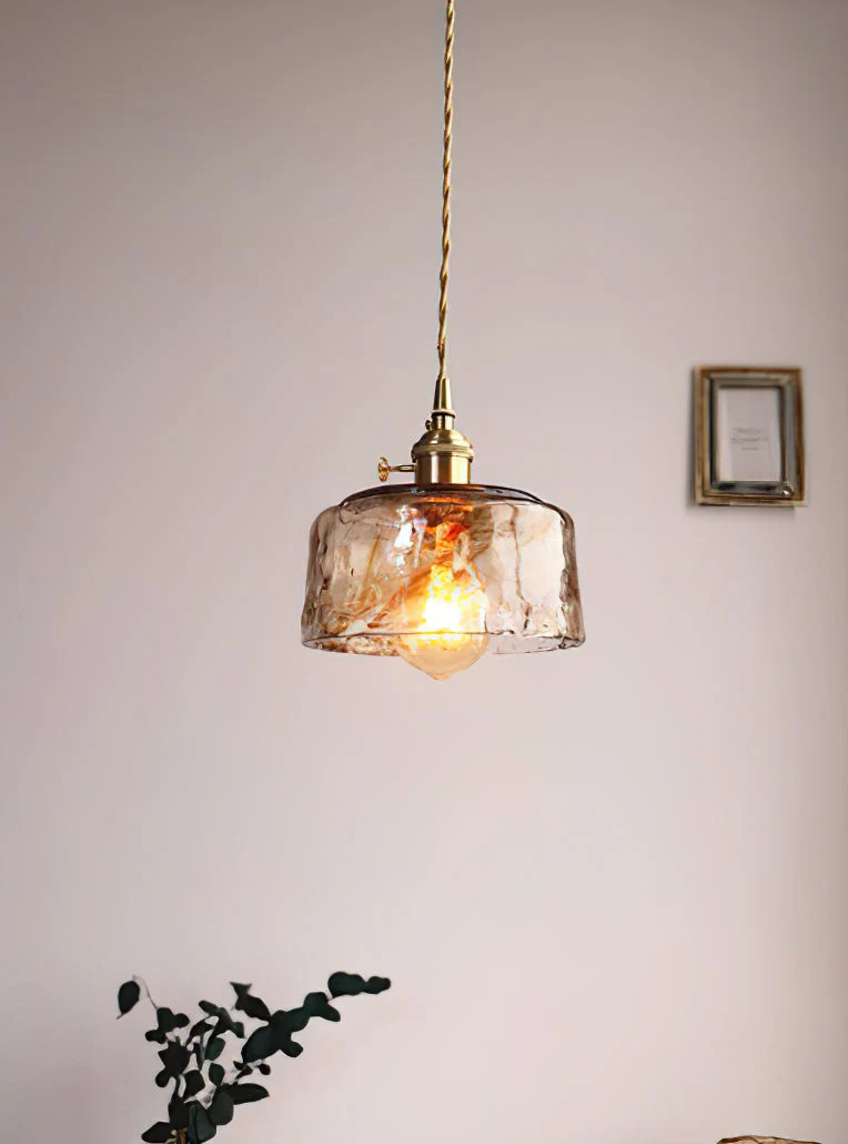Vintage Hanglamp Messing & Amber Glas – Retro Verlichting Eetkamer Keukeneiland Bar Restaurant – E26/E27 Max 40W | Sansoti