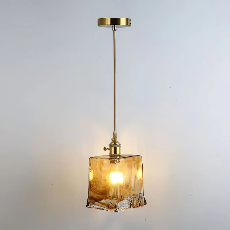 Vintage Hanglamp Messing & Amber Glas – Retro Verlichting Eetkamer Keukeneiland Bar Restaurant – E26/E27 Max 40W | Sansoti