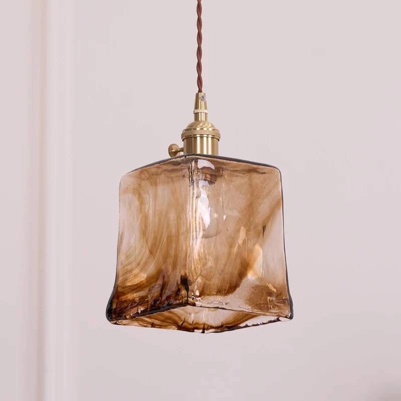 Vintage Hanglamp Messing & Amber Glas – Retro Verlichting Eetkamer Keukeneiland Bar Restaurant – E26/E27 Max 40W | Sansoti