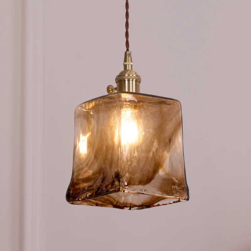 Vintage Hanglamp Messing & Amber Glas – Retro Verlichting Eetkamer Keukeneiland Bar Restaurant – E26/E27 Max 40W | Sansoti