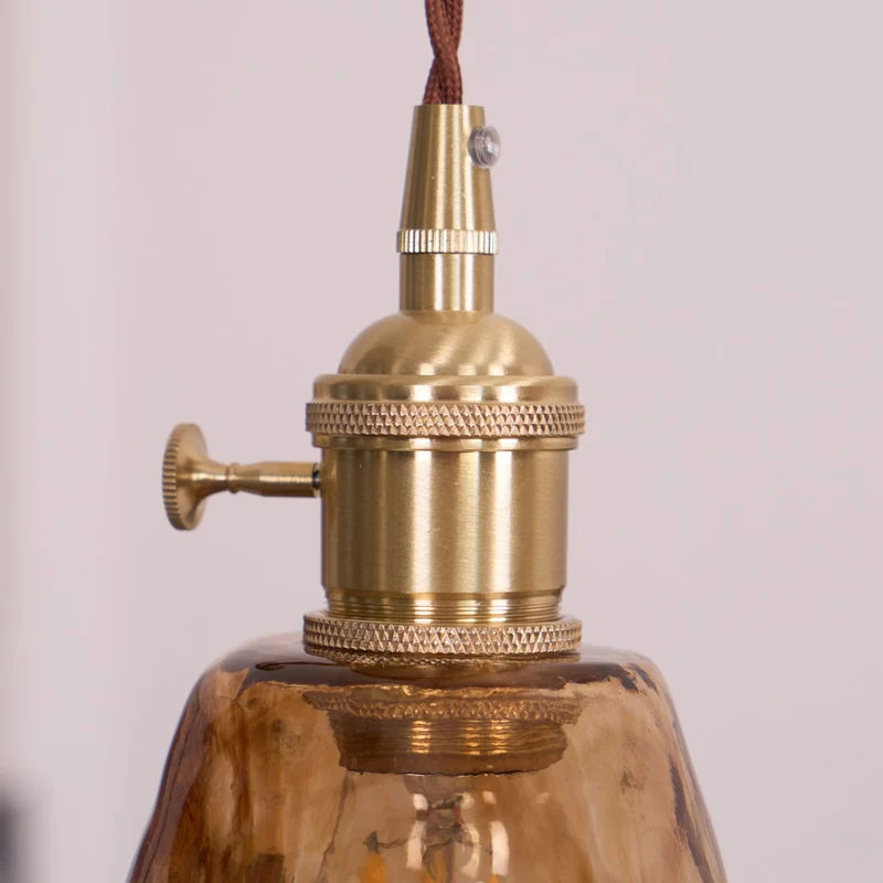 Vintage Hanglamp Messing & Amber Glas – Retro Verlichting Eetkamer Keukeneiland Bar Restaurant – E26/E27 Max 40W | Sansoti