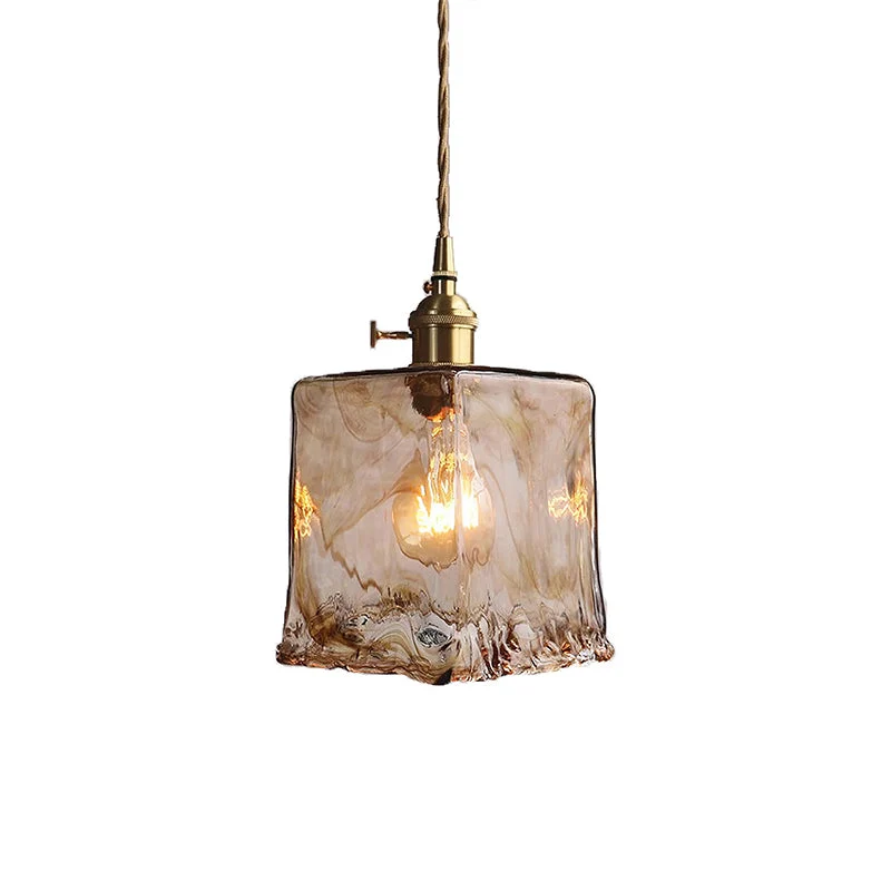 Vintage Hanglamp Messing & Amber Glas – Retro Verlichting Eetkamer Keukeneiland Bar Restaurant – E26/E27 Max 40W | Sansoti