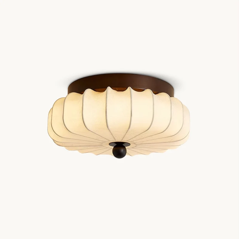 Plafondlamp met Walnoot Frame en Stoffen Kap – Vintage Design met Geïntegreerde LED | Sansoti