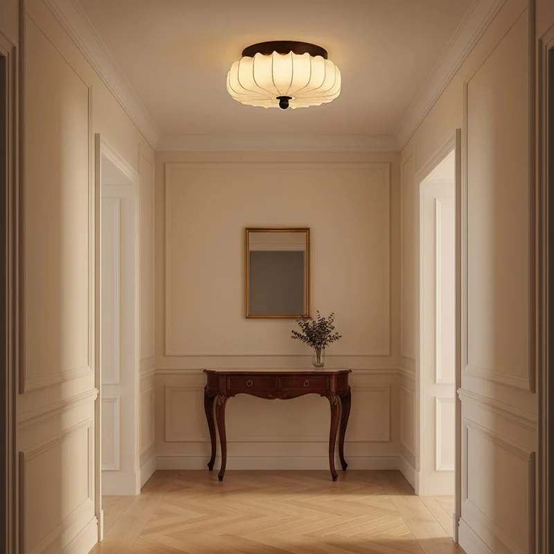 Plafondlamp met Walnoot Frame en Stoffen Kap – Vintage Design met Geïntegreerde LED | Sansoti