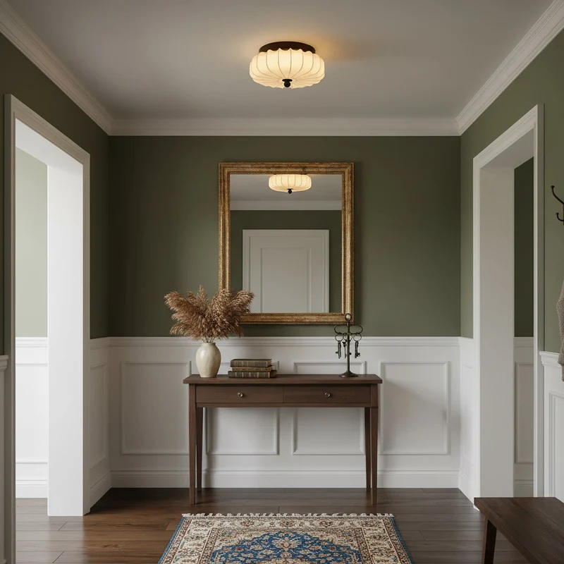 Plafondlamp met Walnoot Frame en Stoffen Kap – Vintage Design met Geïntegreerde LED | Sansoti