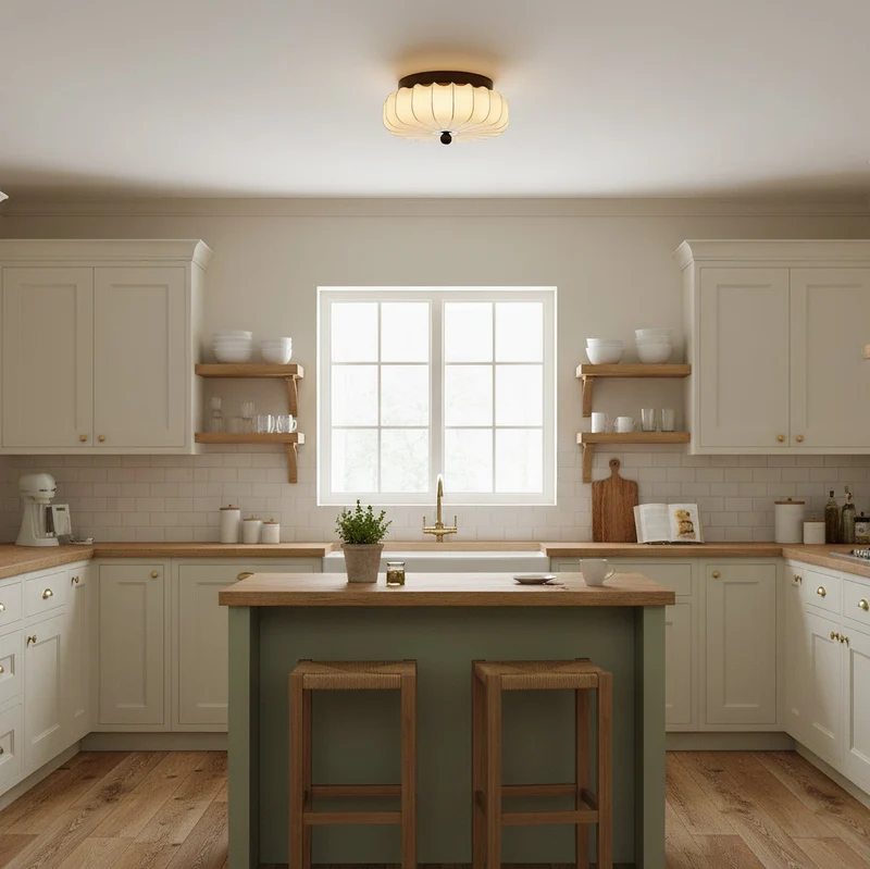 Plafondlamp met Walnoot Frame en Stoffen Kap – Vintage Design met Geïntegreerde LED | Sansoti