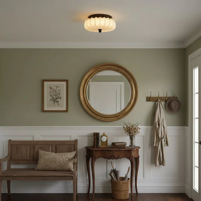 Plafondlamp met Walnoot Frame en Stoffen Kap – Vintage Design met Geïntegreerde LED | Sansoti