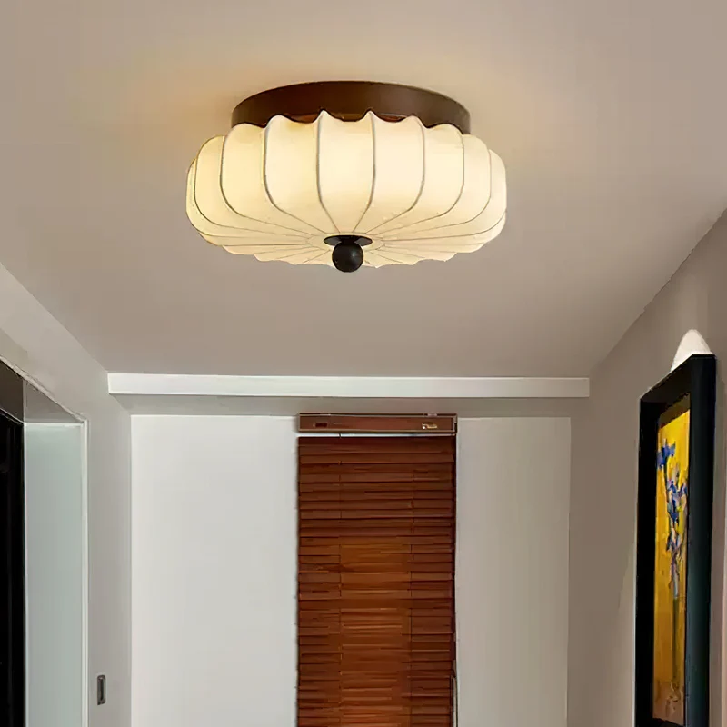 Plafondlamp met Walnoot Frame en Stoffen Kap – Vintage Design met Geïntegreerde LED | Sansoti