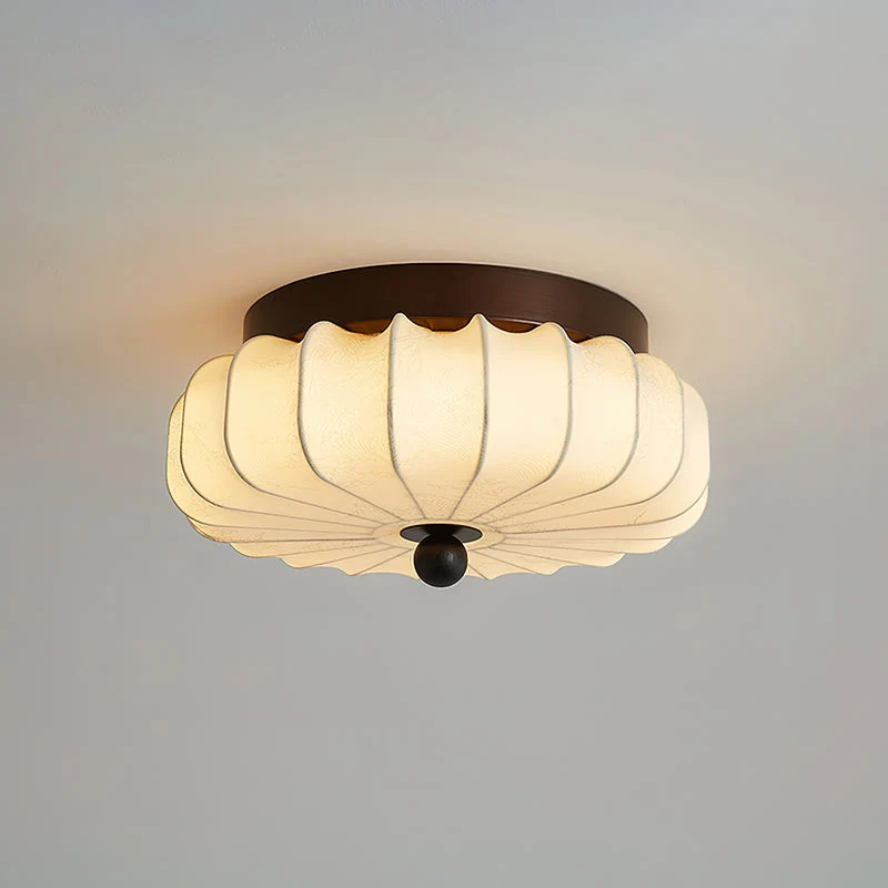 Plafondlamp met Walnoot Frame en Stoffen Kap – Vintage Design met Geïntegreerde LED | Sansoti