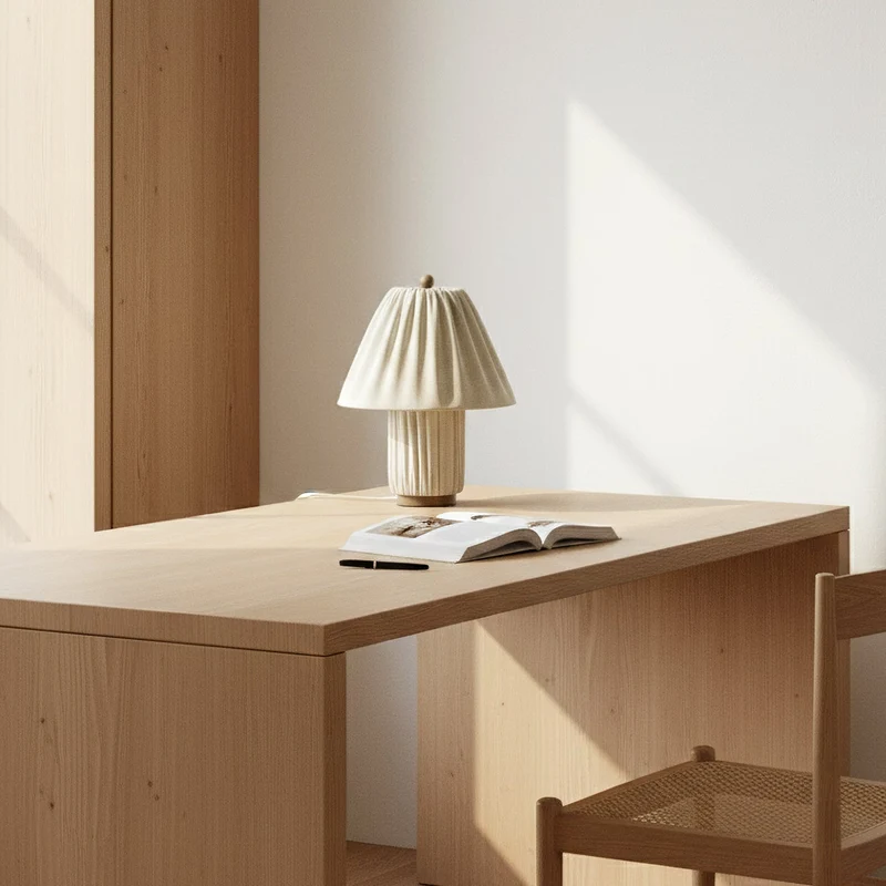 Retro Tafellamp met Geplooide Stoffen Kap – Warm Zacht Licht – Scandinavisch Minimalistisch Design voor Slaapkamer Woonkamer | Sansoti
