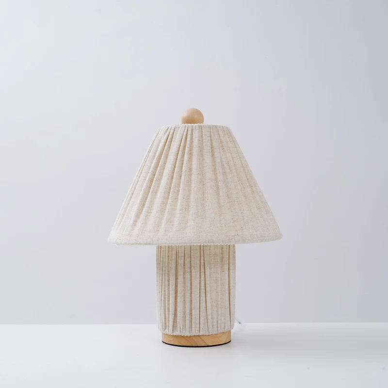Retro Tafellamp met Geplooide Stoffen Kap – Warm Zacht Licht – Scandinavisch Minimalistisch Design voor Slaapkamer Woonkamer | Sansoti