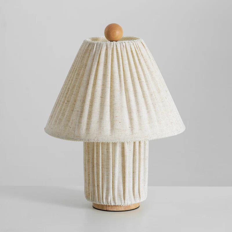 Retro Tafellamp met Geplooide Stoffen Kap – Warm Zacht Licht – Scandinavisch Minimalistisch Design voor Slaapkamer Woonkamer | Sansoti