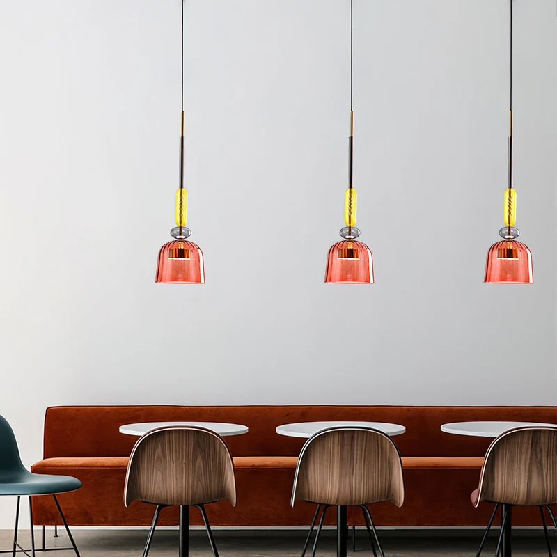 Glazen Hanglamp met Gekleurde Kap – Scandinavisch Verlichtingsdesign met Geïntegreerde LED – Macaron Jar Pendant Light | Sansoti