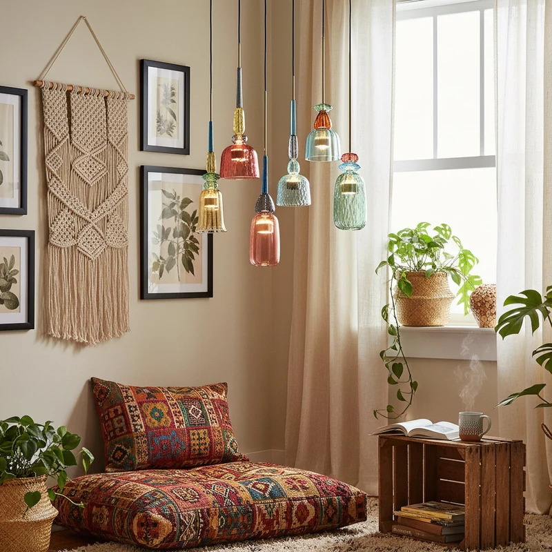 Glazen Hanglamp met Gekleurde Kap – Scandinavisch Verlichtingsdesign met Geïntegreerde LED – Macaron Jar Pendant Light | Sansoti