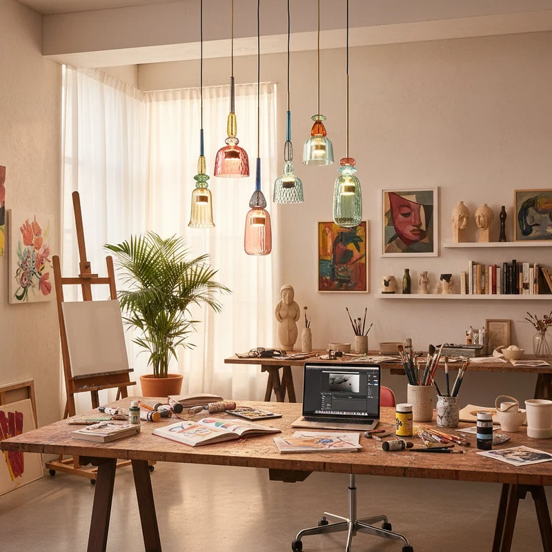 Glazen Hanglamp met Gekleurde Kap – Scandinavisch Verlichtingsdesign met Geïntegreerde LED – Macaron Jar Pendant Light | Sansoti