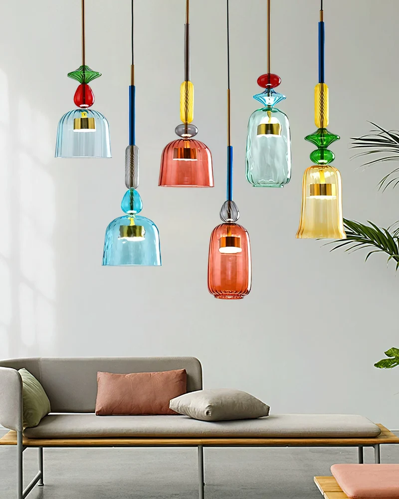 Glazen Hanglamp met Gekleurde Kap – Scandinavisch Verlichtingsdesign met Geïntegreerde LED – Macaron Jar Pendant Light | Sansoti