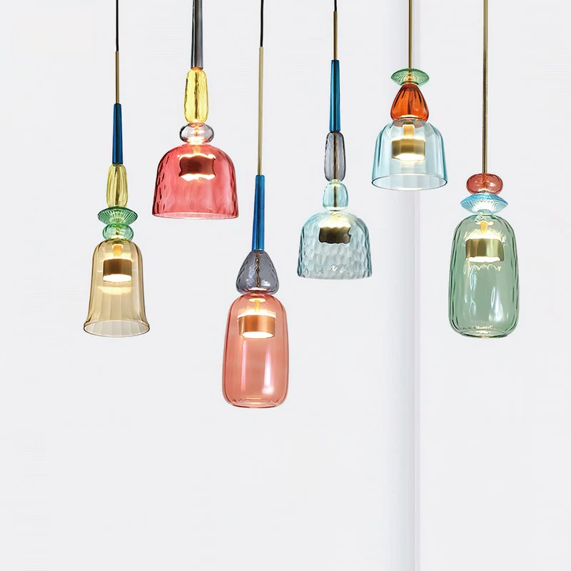 Glazen Hanglamp met Gekleurde Kap – Scandinavisch Verlichtingsdesign met Geïntegreerde LED – Macaron Jar Pendant Light | Sansoti