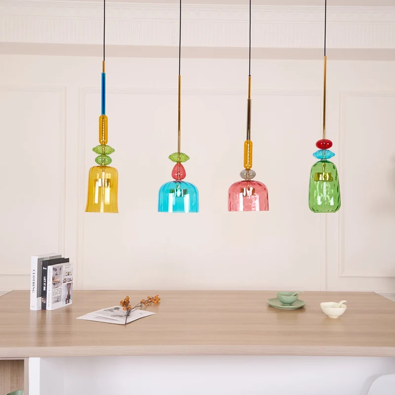Glazen Hanglamp met Gekleurde Kap – Scandinavisch Verlichtingsdesign met Geïntegreerde LED – Macaron Jar Pendant Light | Sansoti