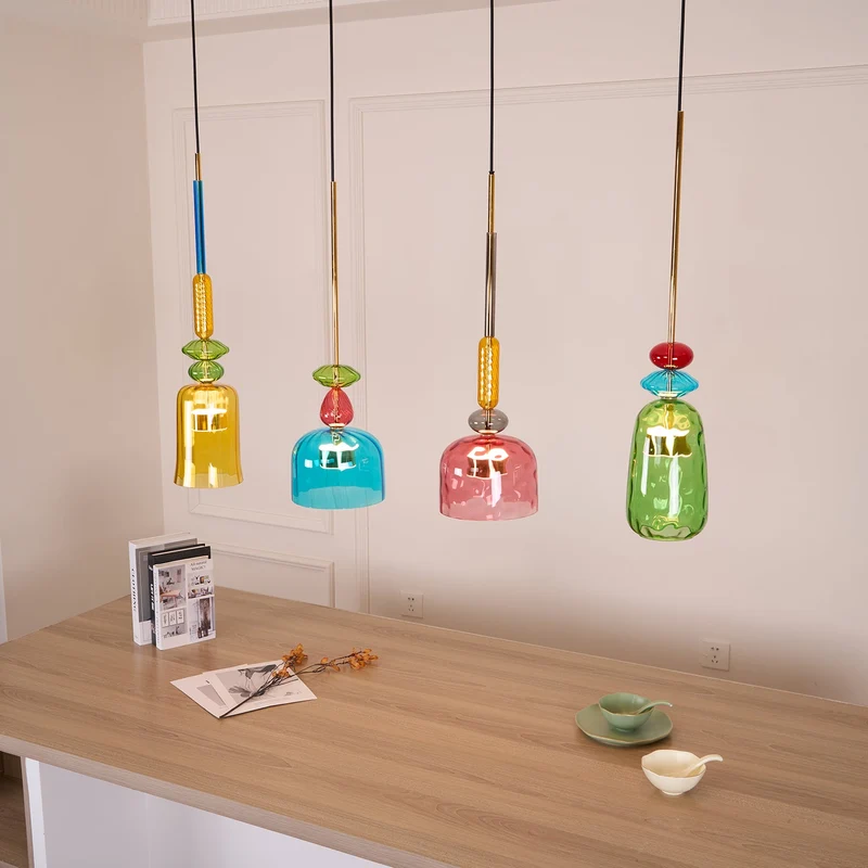 Glazen Hanglamp met Gekleurde Kap – Scandinavisch Verlichtingsdesign met Geïntegreerde LED – Macaron Jar Pendant Light | Sansoti