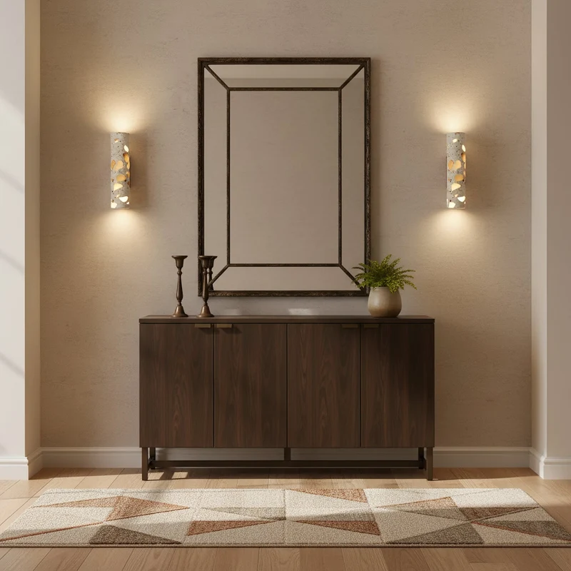 Wandlamp Terrazzo Cilinder – Walnoot Houten Basis – Handgemaakt Natuursteen – Retro Kolom Design – Warm Licht G9 – Woonkamer Slaapkamer Gang | Sansoti