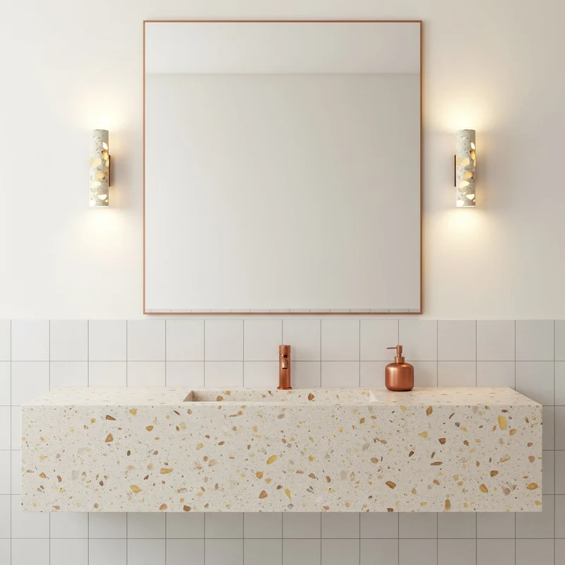 Wandlamp Terrazzo Cilinder – Walnoot Houten Basis – Handgemaakt Natuursteen – Retro Kolom Design – Warm Licht G9 – Woonkamer Slaapkamer Gang | Sansoti