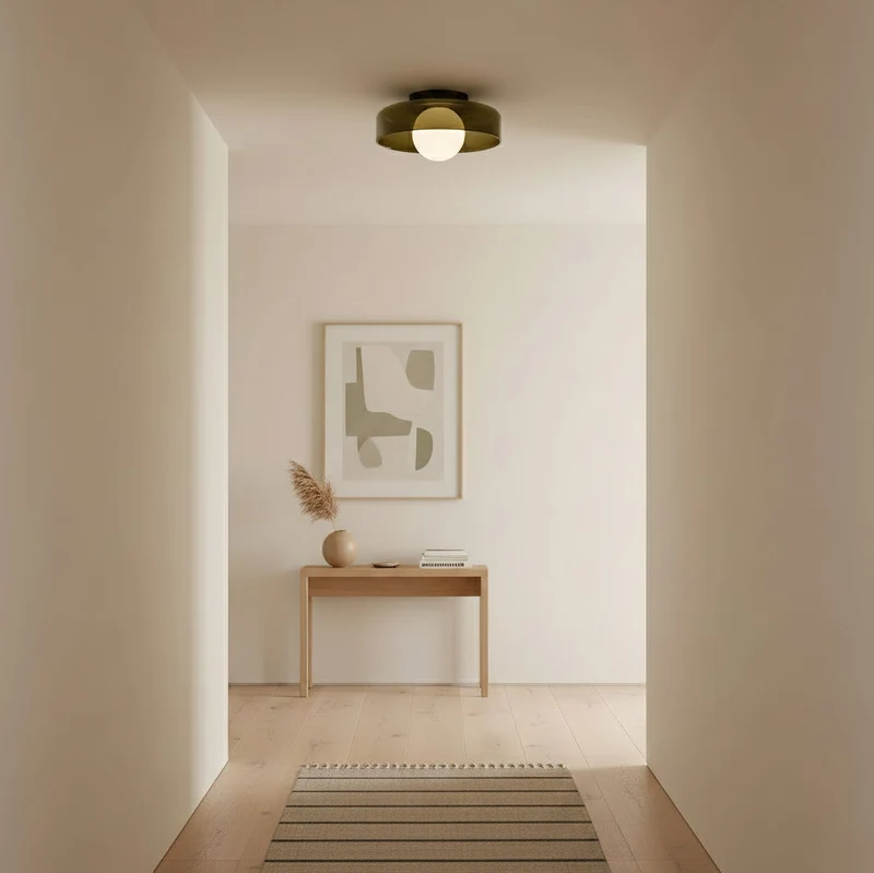 Disc Orb Plafondlamp – Moderne Glazen Lampenkap Rond Scandinavisch Design Messing Basis 3 Lichtpunten Warm Licht Woonkamer Slaapkamer Eetkamer | Sansoti
