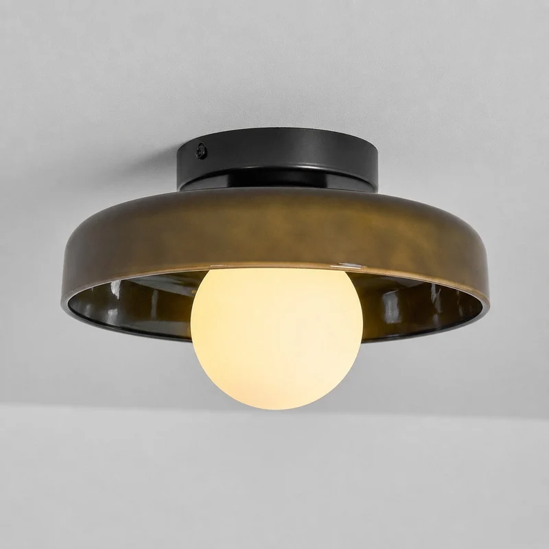 Disc Orb Plafondlamp – Moderne Glazen Lampenkap Rond Scandinavisch Design Messing Basis 3 Lichtpunten Warm Licht Woonkamer Slaapkamer Eetkamer | Sansoti