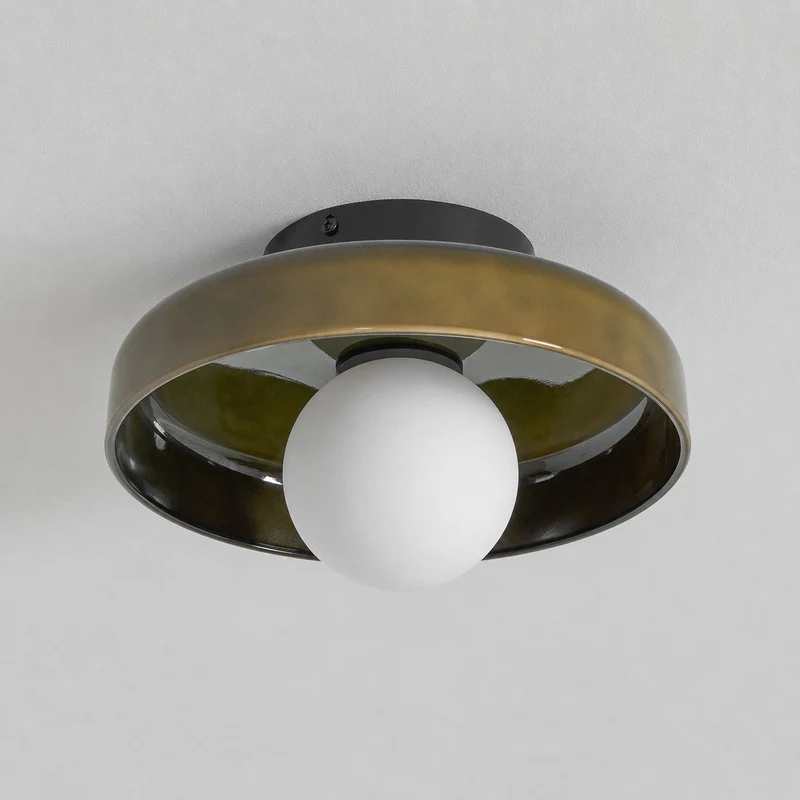 Disc Orb Plafondlamp – Moderne Glazen Lampenkap Rond Scandinavisch Design Messing Basis 3 Lichtpunten Warm Licht Woonkamer Slaapkamer Eetkamer | Sansoti