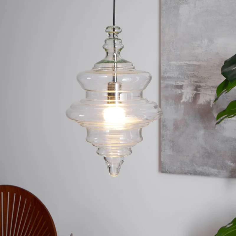 Hanglamp Geïnspireerd op Metropolitan Opera met Vloeiende Silhouet – Handgemaakt Glas in Transparant, Opaal of Amber – Verstelbare Draad 150 cm | Sansoti