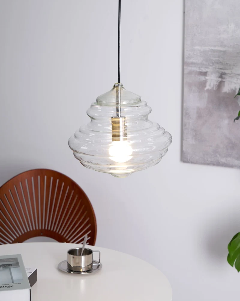 Hanglamp Geïnspireerd op Metropolitan Opera met Vloeiende Silhouet – Handgemaakt Glas in Transparant, Opaal of Amber – Verstelbare Draad 150 cm | Sansoti