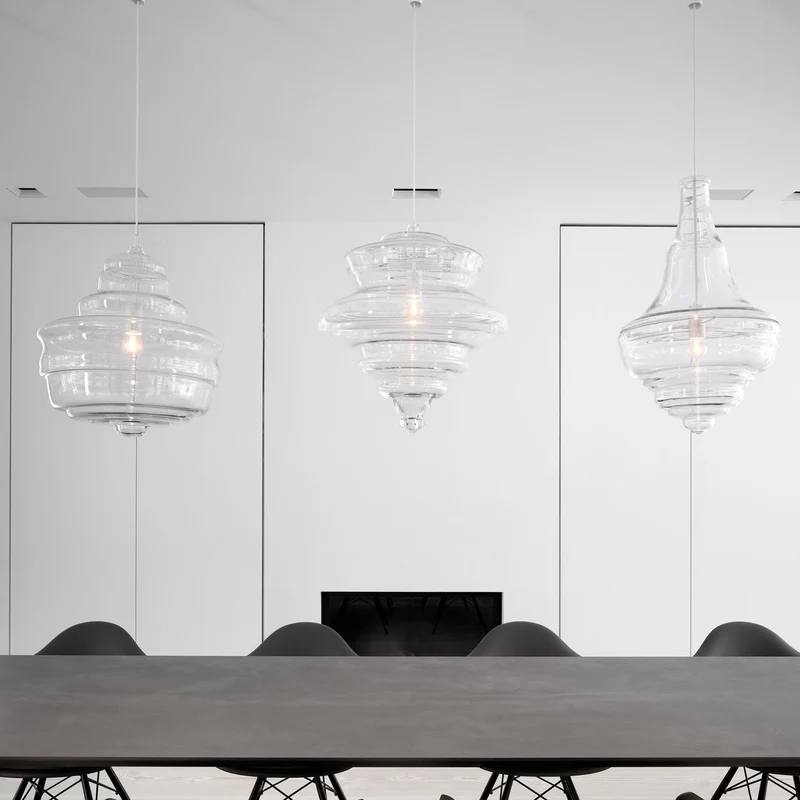 Hanglamp Geïnspireerd op Metropolitan Opera met Vloeiende Silhouet – Handgemaakt Glas in Transparant, Opaal of Amber – Verstelbare Draad 150 cm | Sansoti