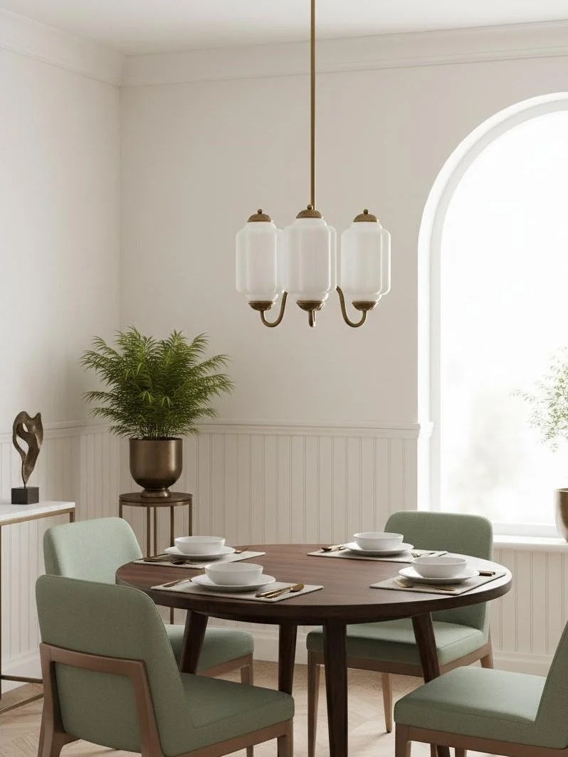 Melkglazen Kroonluchter Vintage Afwerking Tijdloze Elegantie Klassieke Verlichting voor Eetkamer Woonkamer | Sansoti