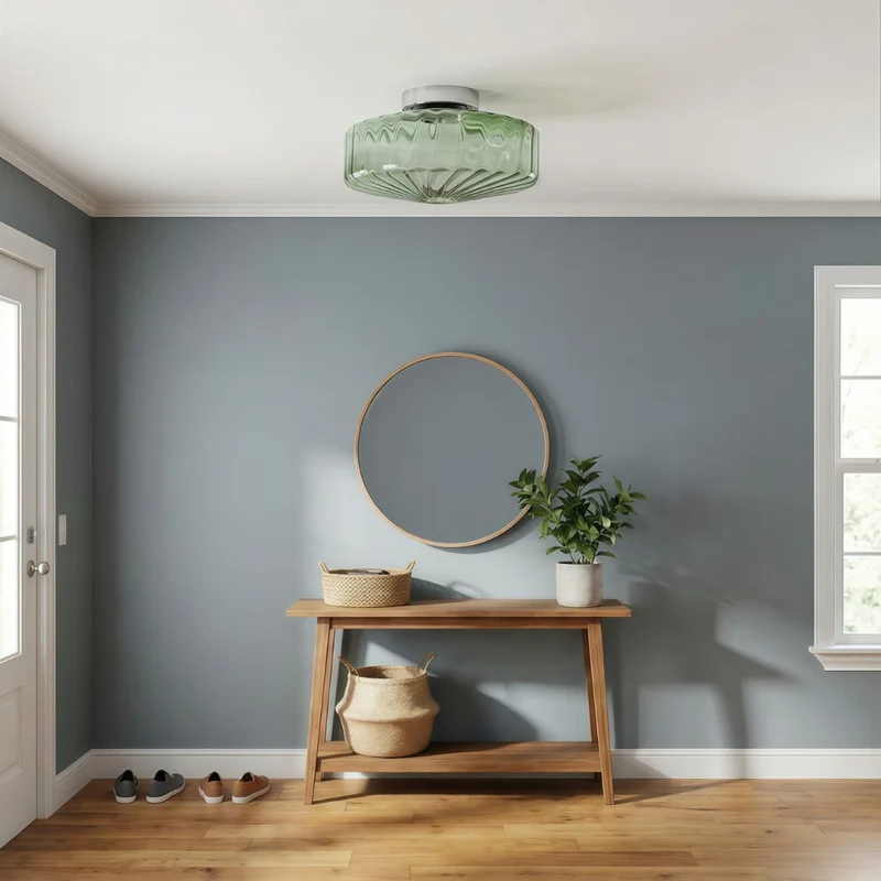 Vintage Geribbeld Glazen Plafondlamp Groen – Klassieke Verlichting voor Eetkamer, Entree & Gang | Sansoti