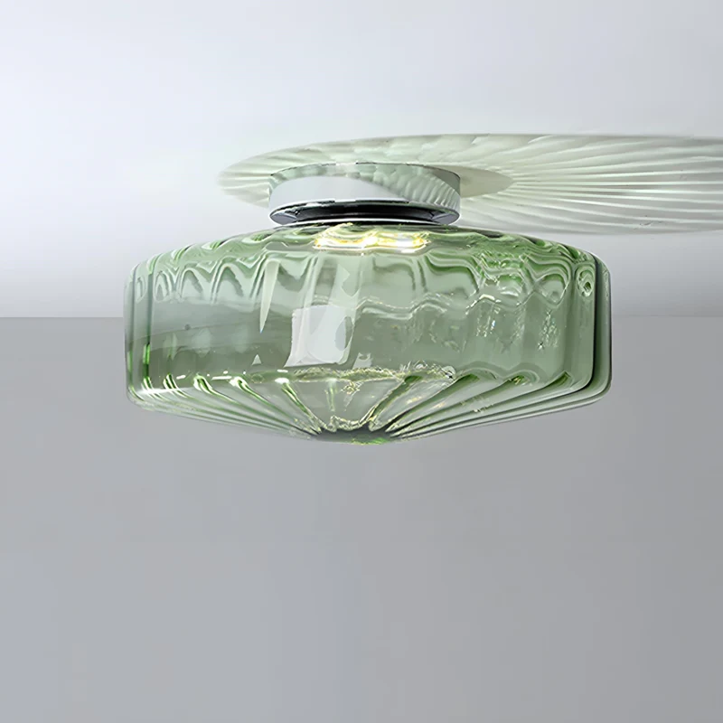 Vintage Geribbeld Glazen Plafondlamp Groen – Klassieke Verlichting voor Eetkamer, Entree & Gang | Sansoti