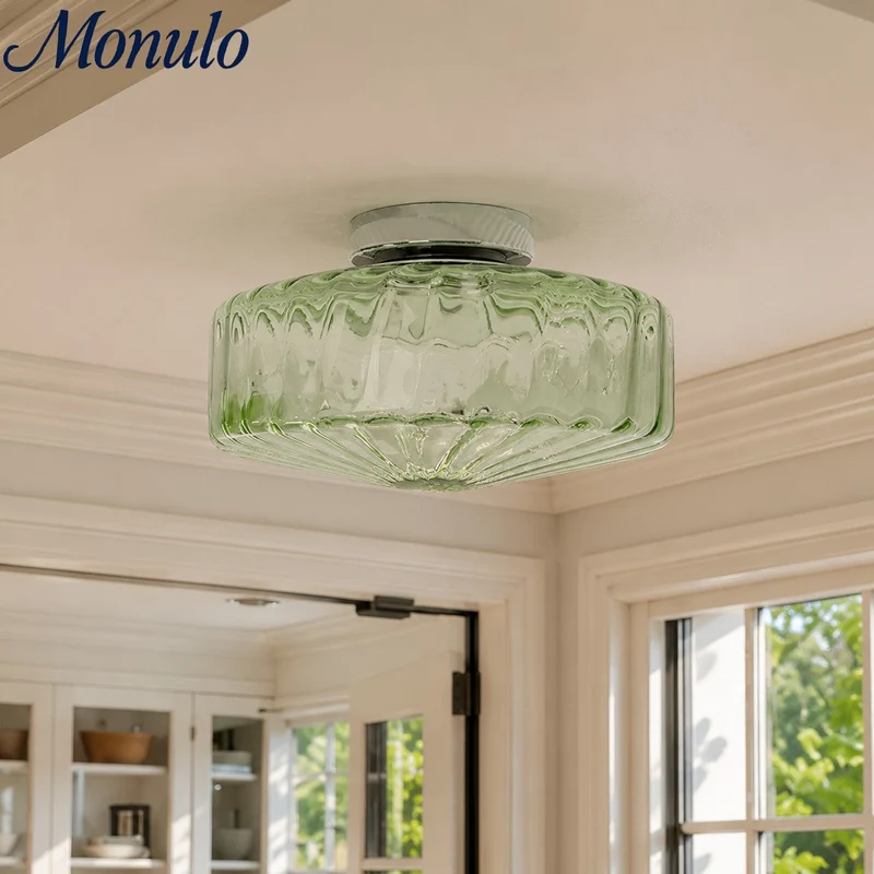 Vintage Geribbeld Glazen Plafondlamp Groen – Klassieke Verlichting voor Eetkamer, Entree & Gang | Sansoti