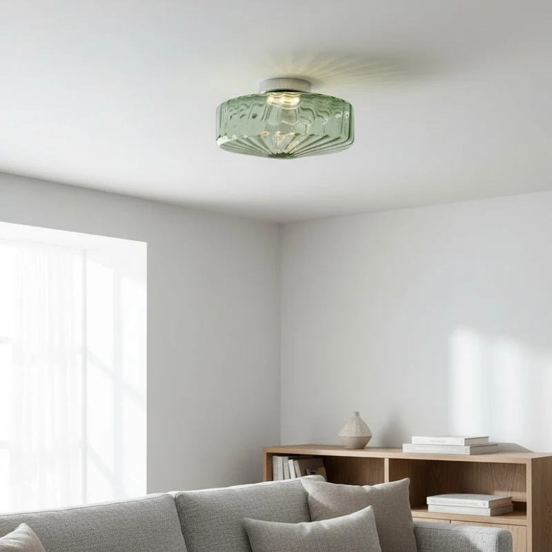 Vintage Geribbeld Glazen Plafondlamp Groen – Klassieke Verlichting voor Eetkamer, Entree & Gang | Sansoti