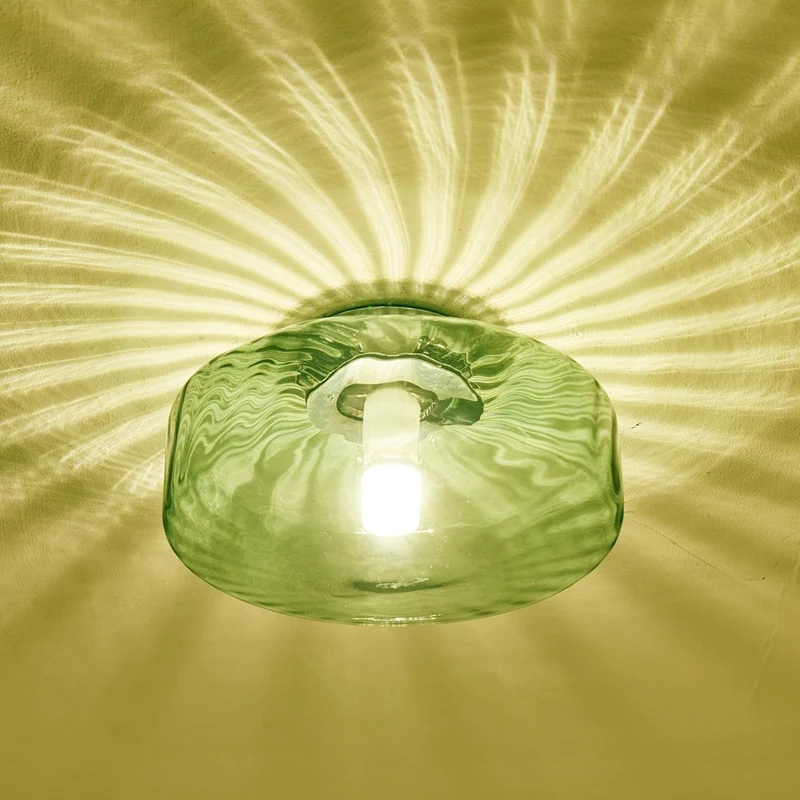 Vintage Geribbeld Glazen Plafondlamp Groen – Klassieke Verlichting voor Eetkamer, Entree & Gang | Sansoti
