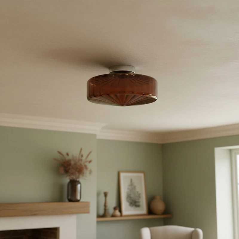 Vintage Geribbeld Glazen Plafondlamp Groen – Klassieke Verlichting voor Eetkamer, Entree & Gang | Sansoti
