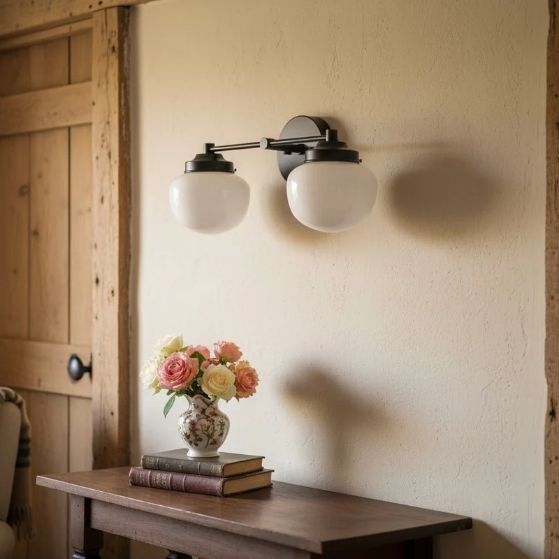 Globe Wandlamp Klassieke Badkamer Schoolhouse Verlichting Mat Opaal Glas voor Spiegel en Wastafel | Sansoti