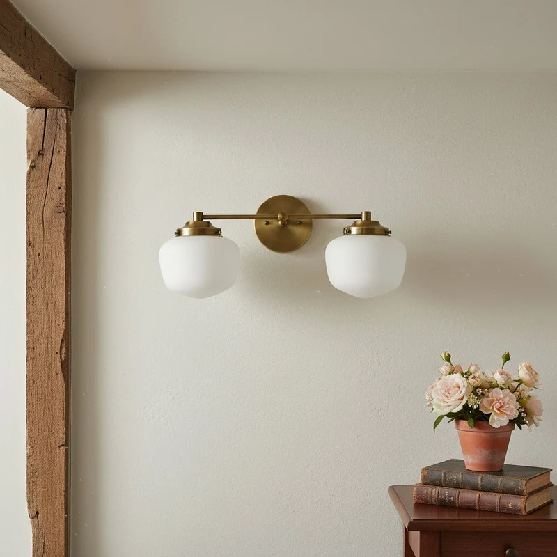 Globe Wandlamp Klassieke Badkamer Schoolhouse Verlichting Mat Opaal Glas voor Spiegel en Wastafel | Sansoti