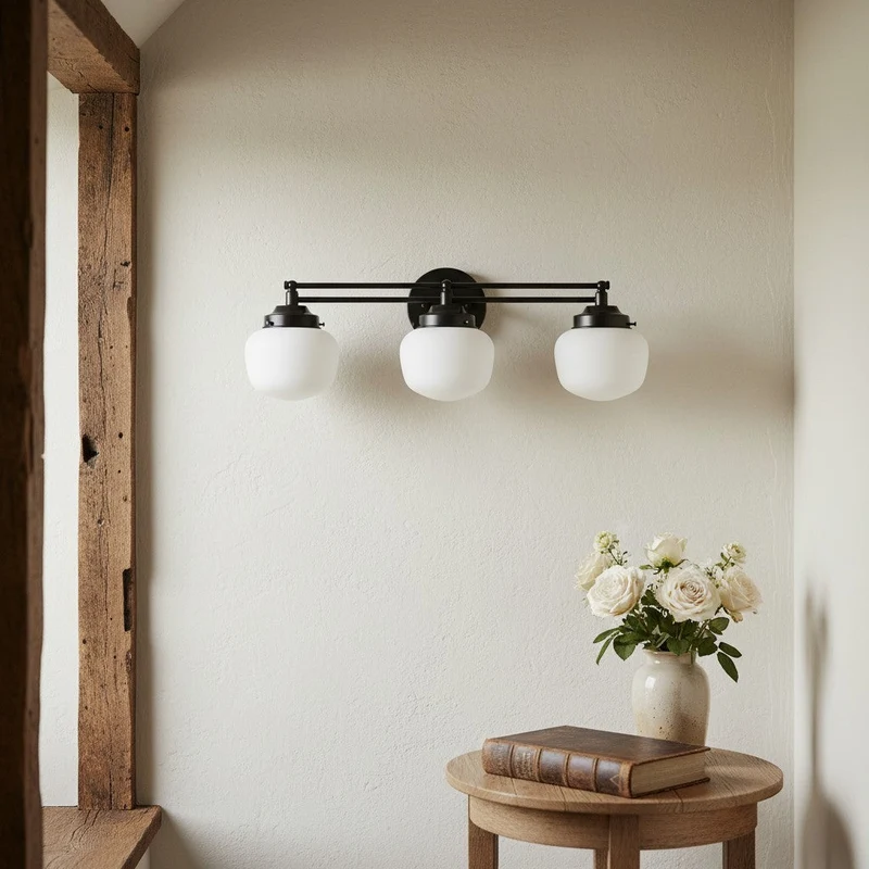 Globe Wandlamp Klassieke Badkamer Schoolhouse Verlichting Mat Opaal Glas voor Spiegel en Wastafel | Sansoti