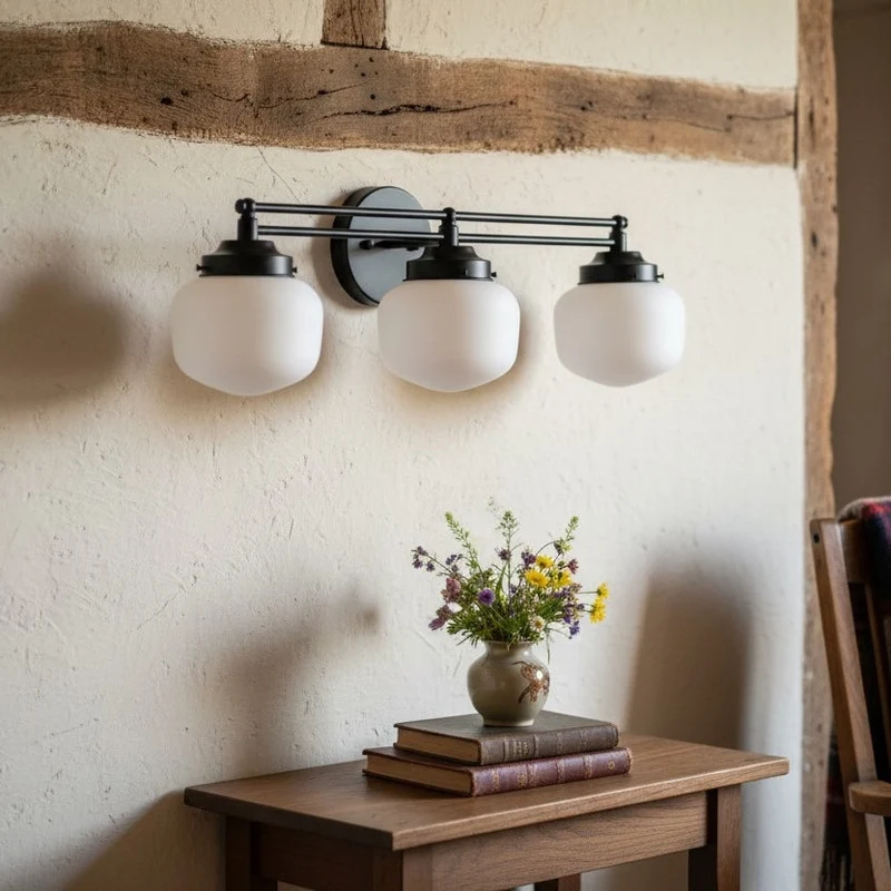 Globe Wandlamp Klassieke Badkamer Schoolhouse Verlichting Mat Opaal Glas voor Spiegel en Wastafel | Sansoti